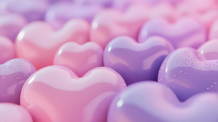 Fototapeta premium A dreamy abstract Valentines background with soft, radiant hearts blending seamlessly into a pastel gradient of pink and purple