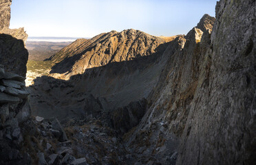 Landscape of the High Tatras. The most difficult high-mountain trail in Poland, Orla Perć.
