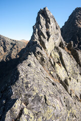 Landscape of the High Tatras. The most difficult high-mountain trail in Poland, Orla Perć.
