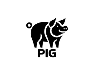 Pig silhouette logo design icon vector illustration. Black color pig logo template
