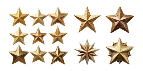 Golden Stars Collection for Creative Projects, PNG collection, set bundle, isolate on transparent or white background