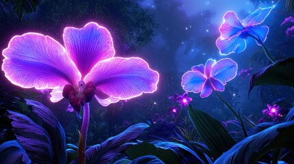 Glowing Orchids in Dark Forest