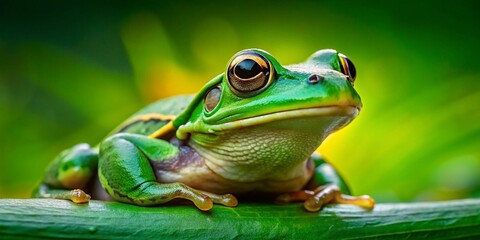 Obraz premium Vibrant Green Frog Portrait, Nature Photography