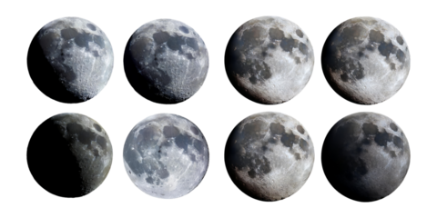 Phases of the Moon Sequence for Night Sky Enthusiasts, PNG collection, set bundle, isolate on transparent or white background