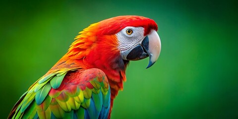 Vibrant Parrot Against Green, Low Light Photography