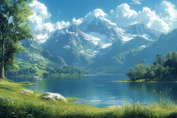 Serene Mountain Lake And Lush Green Valley