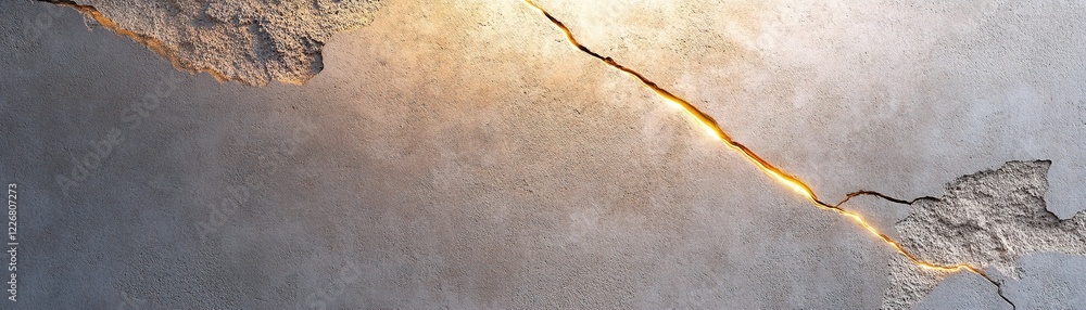 Poster light reflects off a cracked concrete wall, creating an intriguing visual effect. the textures and i