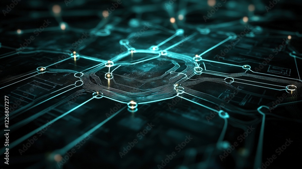 Aufkleber futuristic technology circuit board with neon light patterns