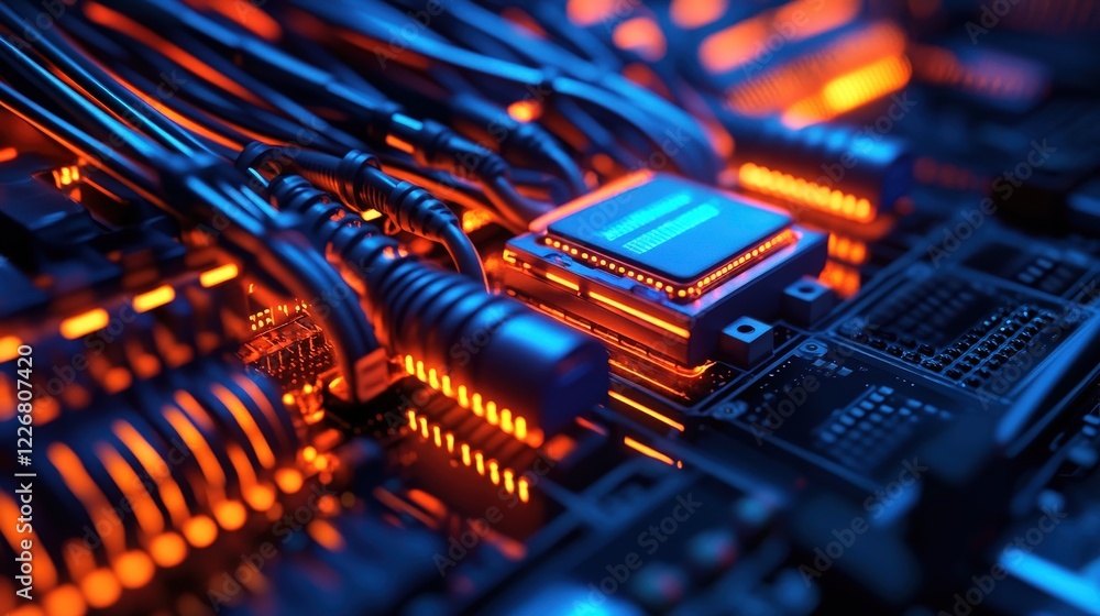 Aufkleber Close-Up of Computer Processor with Circuitry and LED Lights