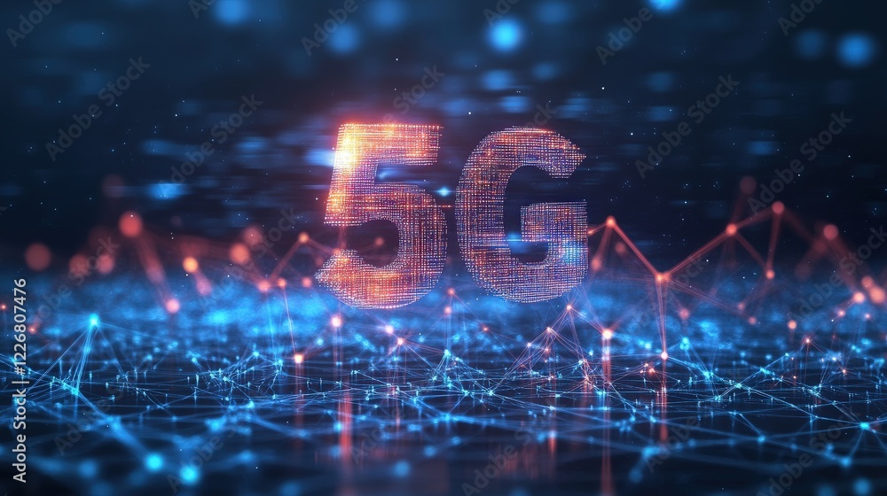 Fototapete 5G Technology Network Visualization with Dynamic Data Connections