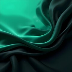 Obraz premium Degradado negro y esmeralda. Textura de tela de seda satinada. Ondas brillantes abstractas y pliegues elegantes.