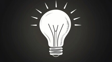Bright Lightbulb Symbolizing Ideas and Creativity in White on Dark Background