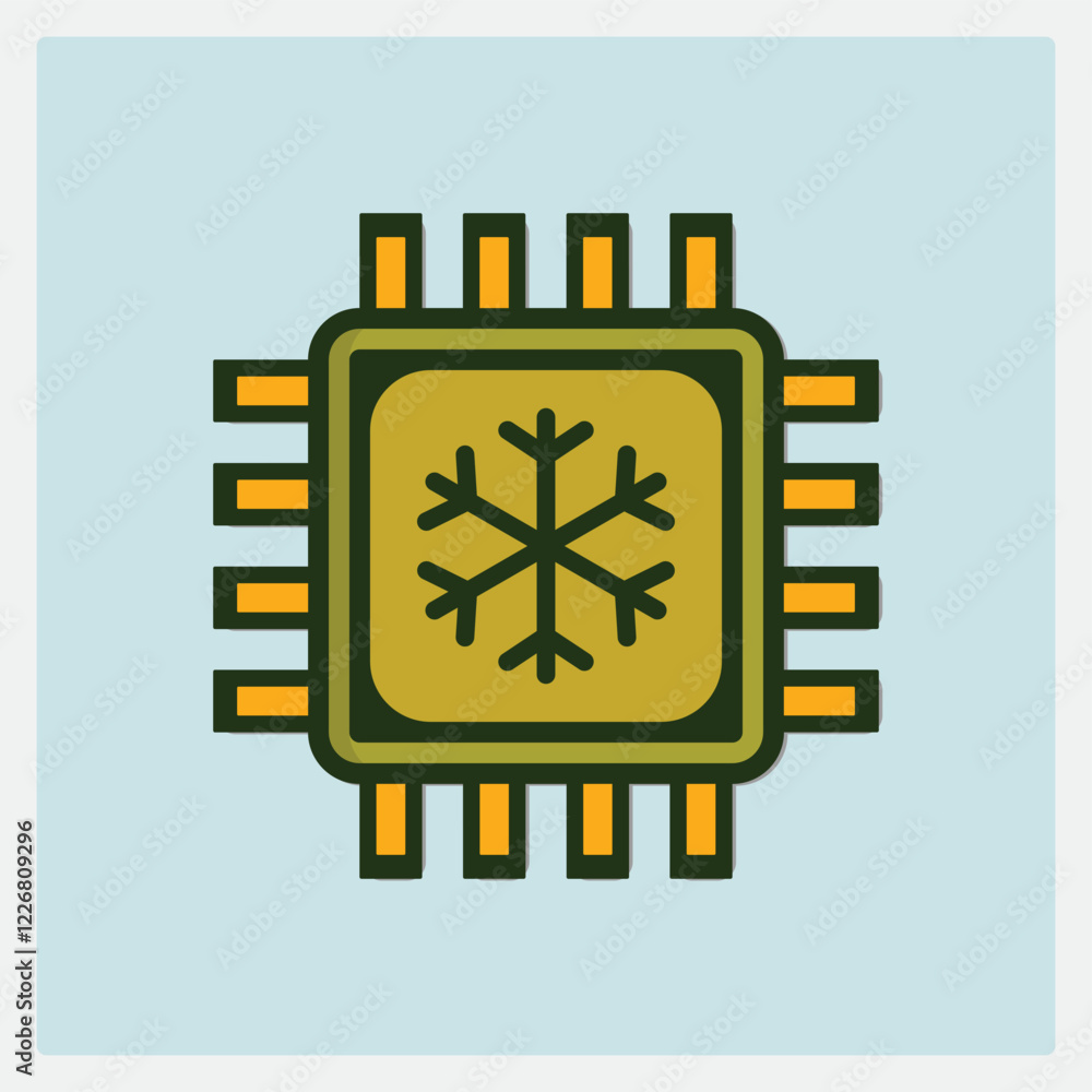 Aufkleber stylized cpu icon with snowflake symbol in the center, representing cooling system technology