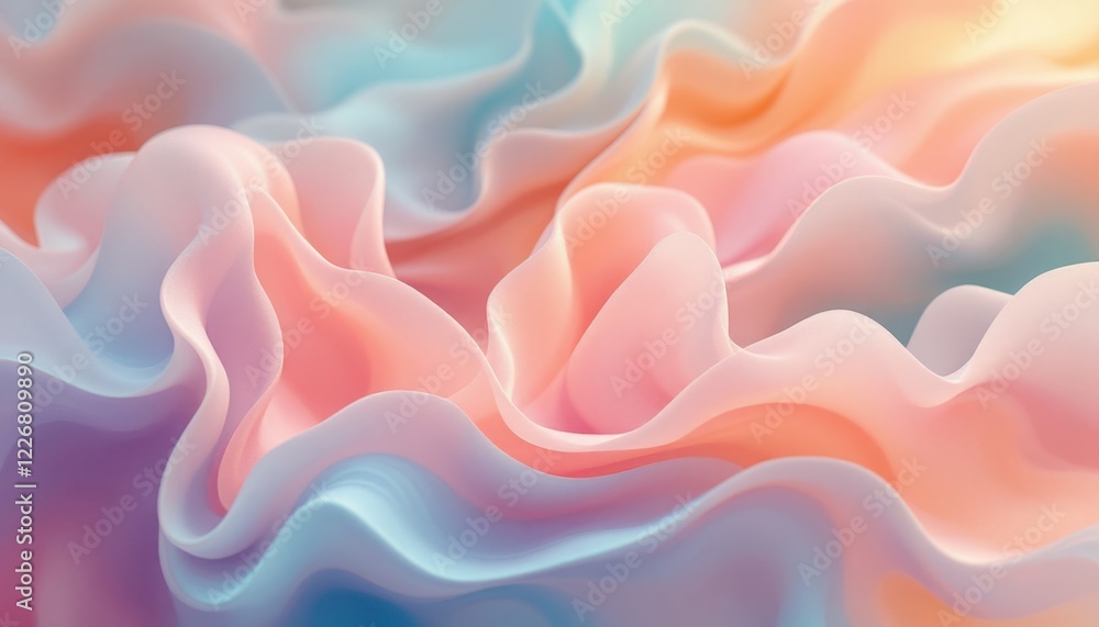 Poster soft pastel fabric waves in abstract flowing patterns and gentle colors