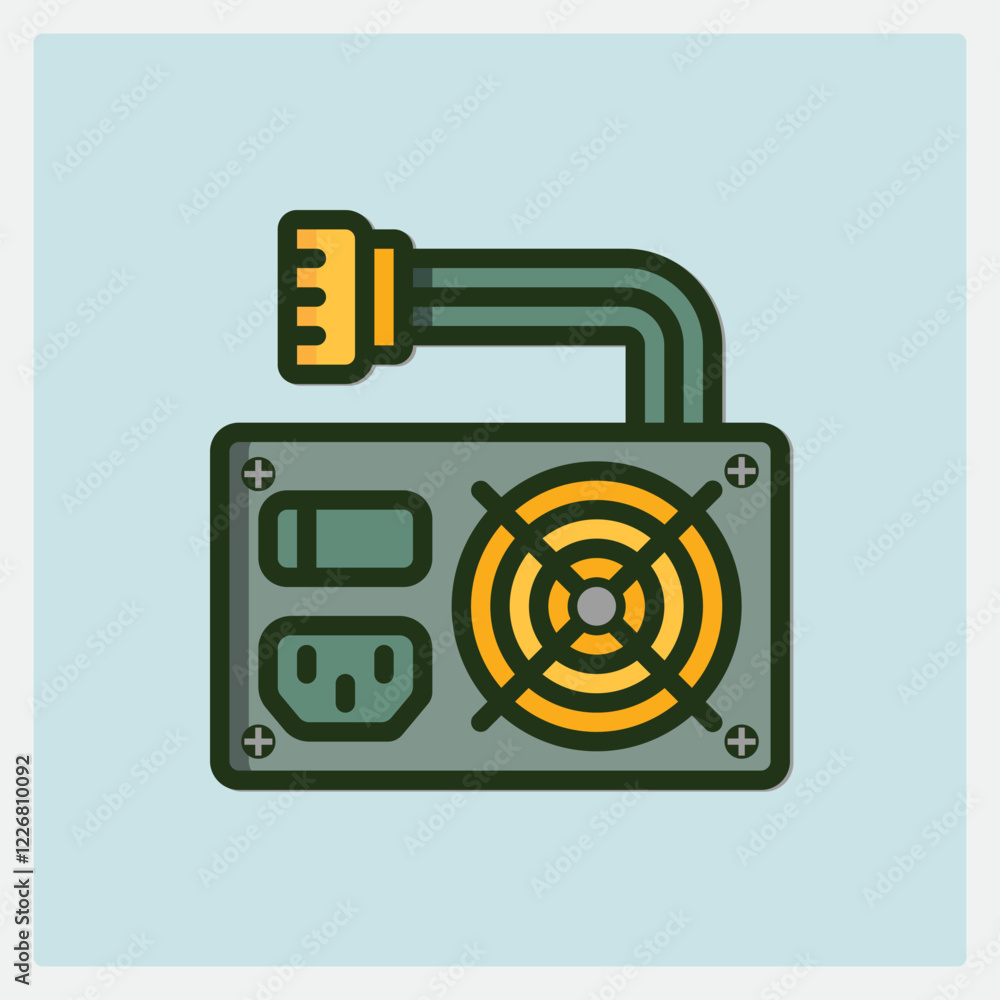 Aufkleber illustration of a computer power supply unit with cables and a fan component for various application