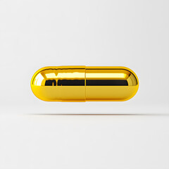 Golden color pill or capsule isolated on white background. Omega-3 supplements