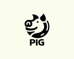 Pig silhouette logo design icon vector illustration. Black color pig logo template