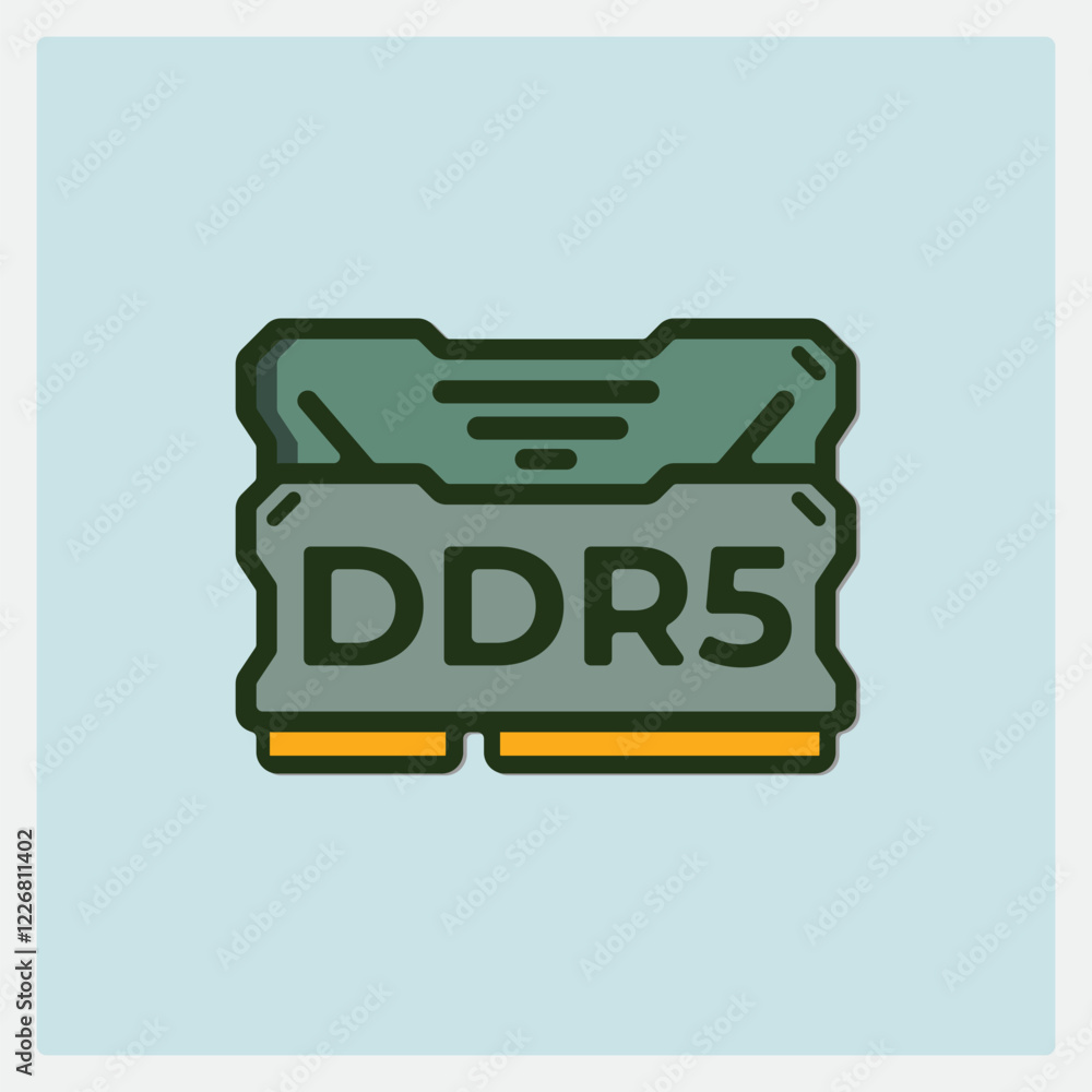 Poster DDR5 RAM Module Icon Featuring a Green Design and the Text DDR5 on a Light Blue Background