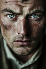 Fototapeta premium Intense portrait of a rugged man with striking eyes