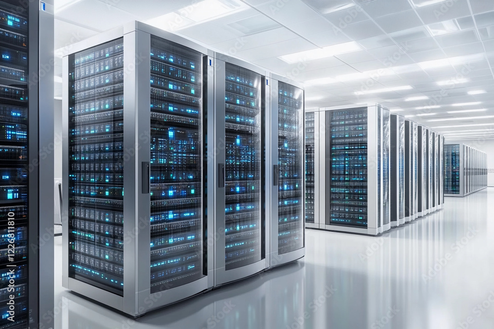 Poster Data center filled with advanced server racks and technology