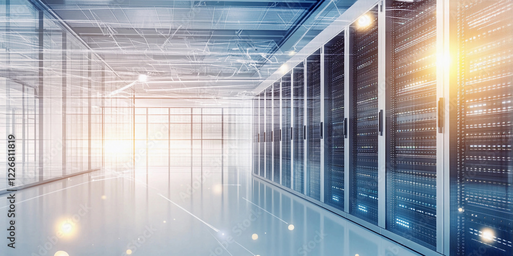 Aufkleber High-tech data center with illuminated server racks