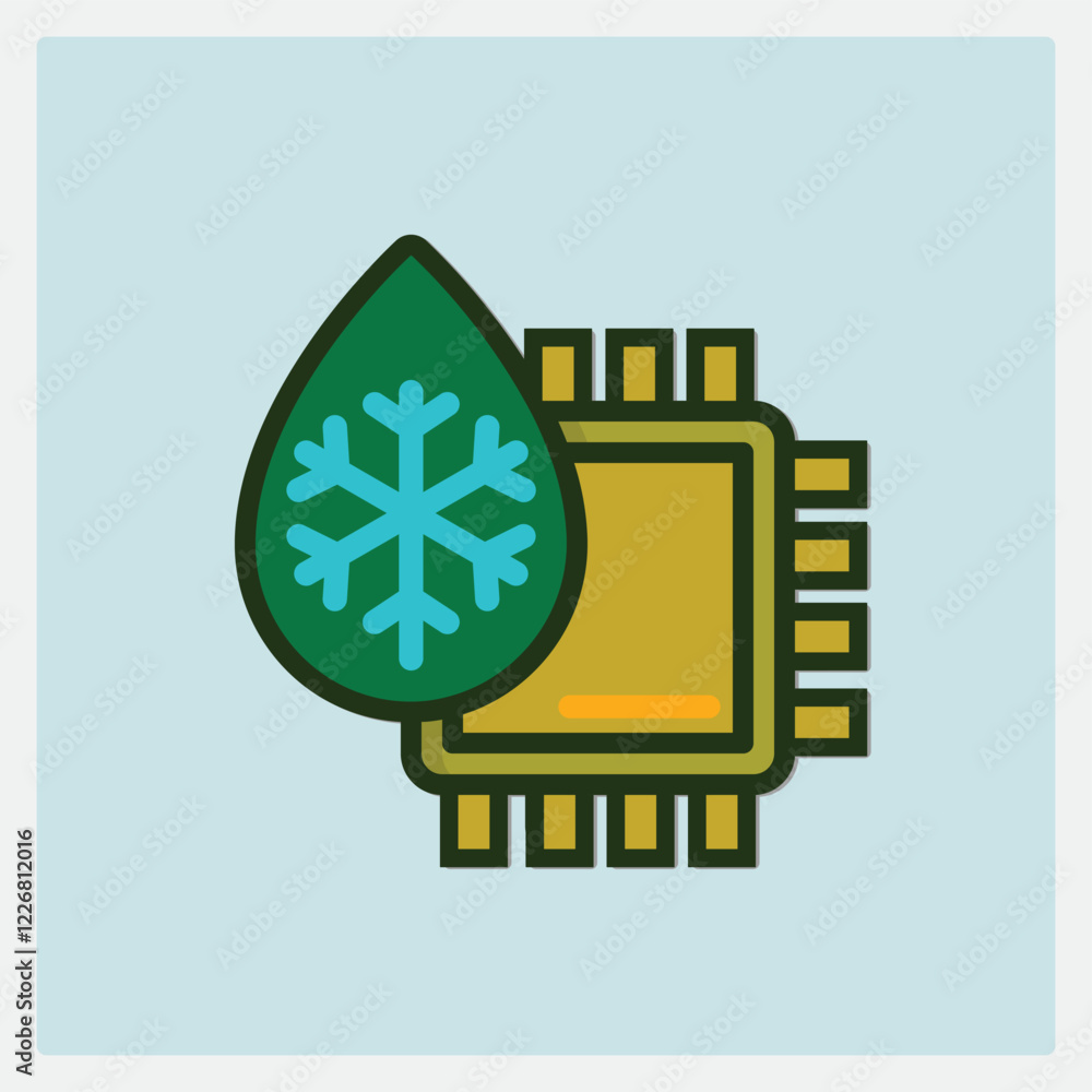 Poster cpu cooling icon symbolizing optimal performance with a cool drop design