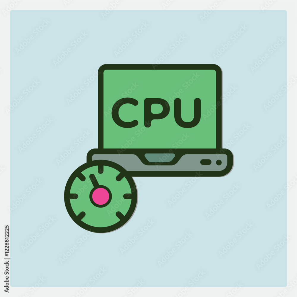 Poster Laptop icon with CPU label and circular timer indicator for computer performance monitoring