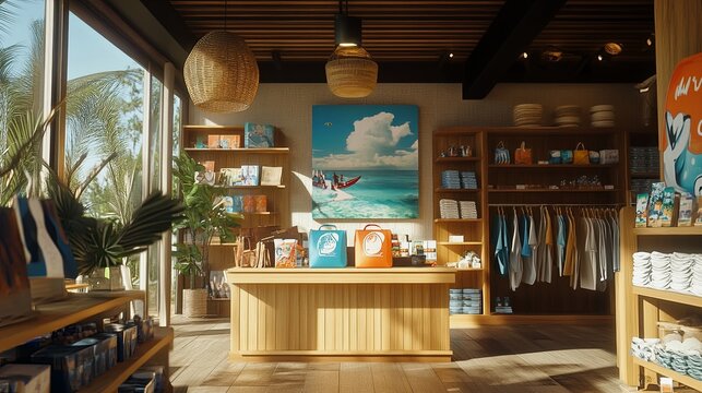 A clean digital flyer for a souvenir shop featuring locally inspired products and vibrant visuals. digital