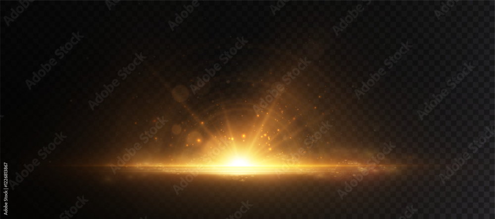 Leinwandbilder Abstract golden vertical glow. Bright explosion of light of flickering rays on transparent background. Luxury style for design and vector illustrations.