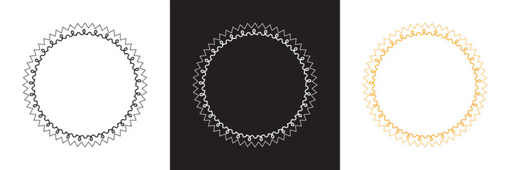 Sew stitch frame. Geometric border with needlework elements, decorative detailed frame.  ethnic lace seam ornament. isolated on white and black background. vector illustration. EPS 10