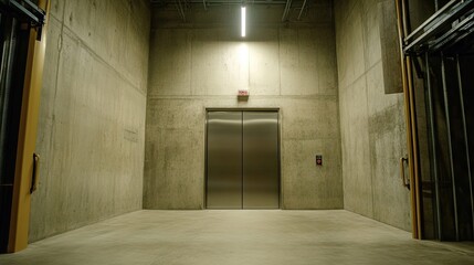 Obraz premium A heavy-duty warehouse elevator with reinforced safety rails, non-slip flooring, and powerful hydraulic lift system