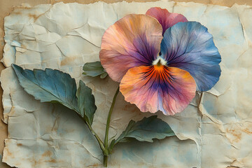 A Pansy Flower on Aged Paper Background