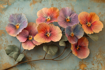 Pastel Pansies Arranged on Rustic Background