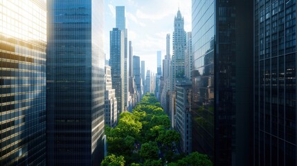 Fototapeta premium Panoramic view of a modern city skyline from a high rise building during the day