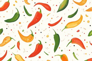 Colorful chili peppers seamless pattern, spice background, food design