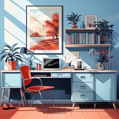 Vector Interior Illustration of a Trendy and Organized Teenager Room