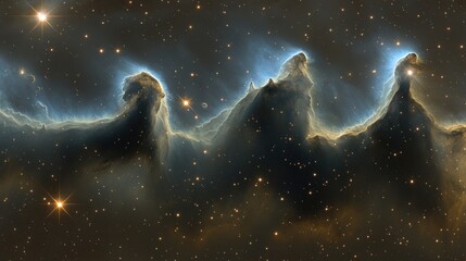 Cosmic Fog in Shades of Blue and Green with Faint Stars in a Mysterious Mist