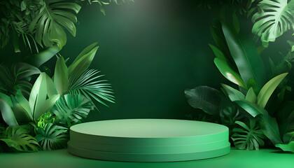 Green Platform Surrounded by Lush Tropical Foliage
