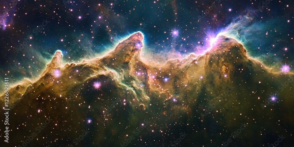 Poster cosmic pillars of creation in deep space with stars and nebula clouds in a dark sky