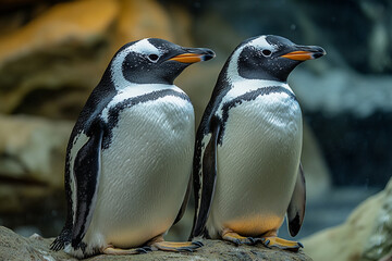 Fototapeta premium Two Magellanic Penguins Side by Side on Rocks
