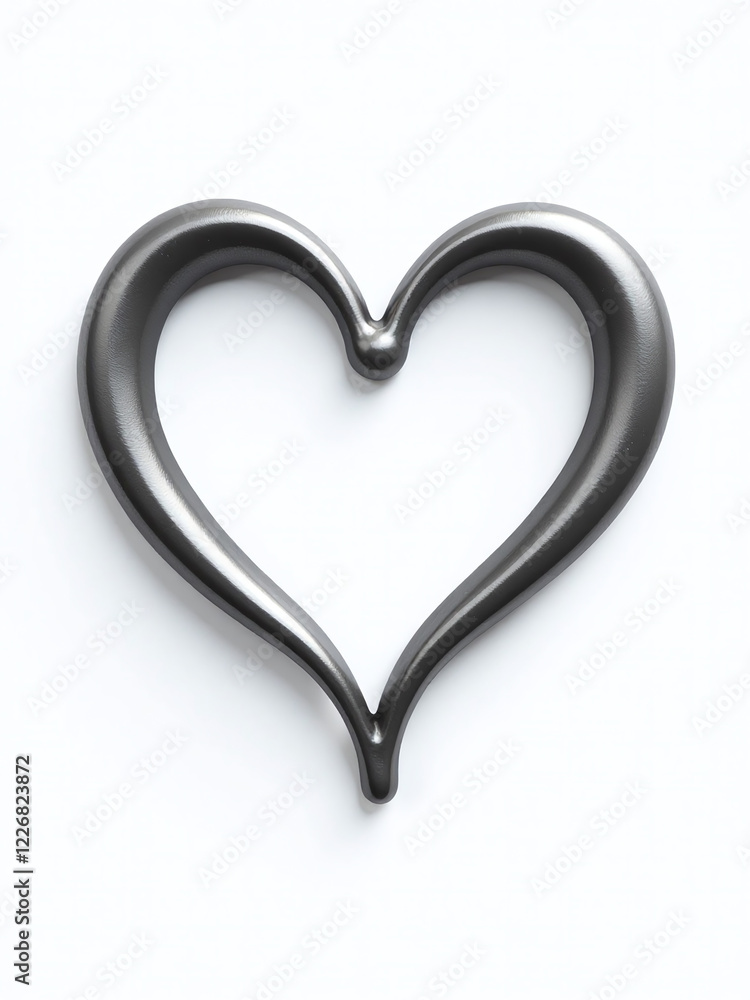 Poster image of gray liquid metal in the shape of a heart on a white background for use as copy space. 0000