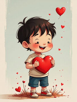 El Ni&ntilde;o Tiene Un Coraz&oacute;n Rojo Brillante Que Late Fuerte Y Le Da Energ&iacute;a Para Jugar Sin Parar Todos Los D&iacute;as. 00002