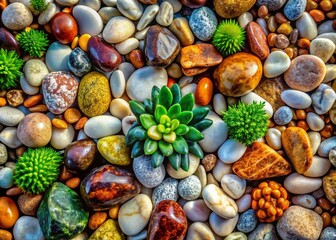 Vintage Marble Countertop with Rocks and Plants
