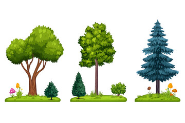 Fototapeta premium Hand drawn trees and bushes collection for game assets, isolate don white