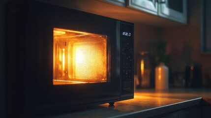 Fototapeta premium Glowing Microwave in a Modern Kitchen Setting