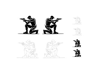 Pistol shooting sport silhouette collection set air pistol handgun shooting flat design soldier silhouette vector and line art design.