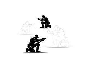 Pistol shooting sport silhouette collection set air pistol handgun shooting flat design soldier silhouette vector and line art design.