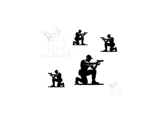 Pistol shooting sport silhouette collection set air pistol handgun shooting flat design soldier silhouette vector and line art design.