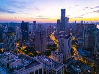 Aerial view of shanghai skyline at dawn