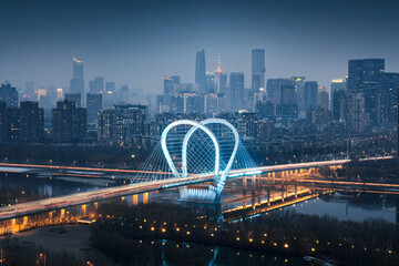 city skyline at night in Shen Yang, China